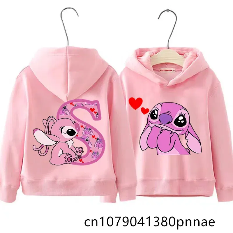 Color: PURPLE, Kid Size: 13 - Girls Boys Lilo and Stitch Sportswear Hoodies Casual Fashion Sweatshirts Angel Letter AZ Anime Autumn/Winter Hoodie Kids Hoodies