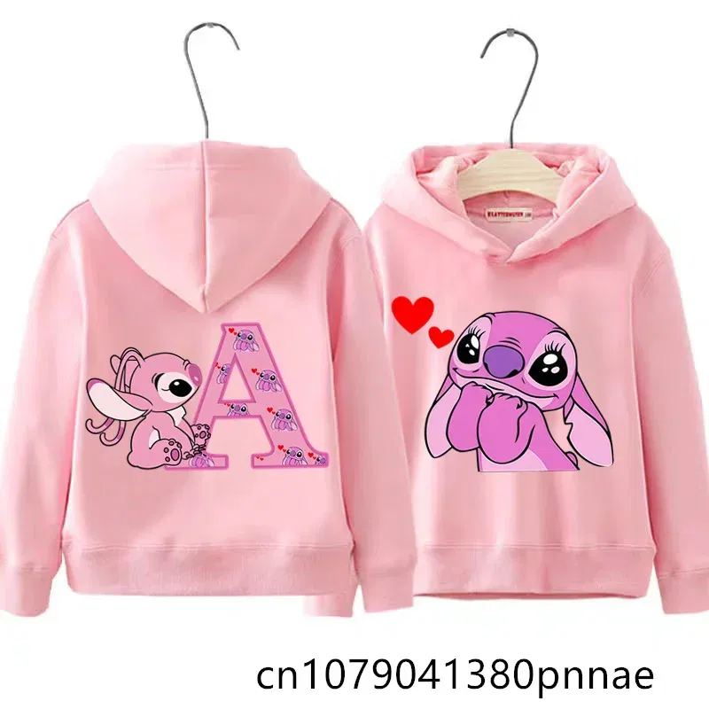 Color: PURPLE, Kid Size: 13 - Girls Boys Lilo and Stitch Sportswear Hoodies Casual Fashion Sweatshirts Angel Letter AZ Anime Autumn/Winter Hoodie Kids Hoodies