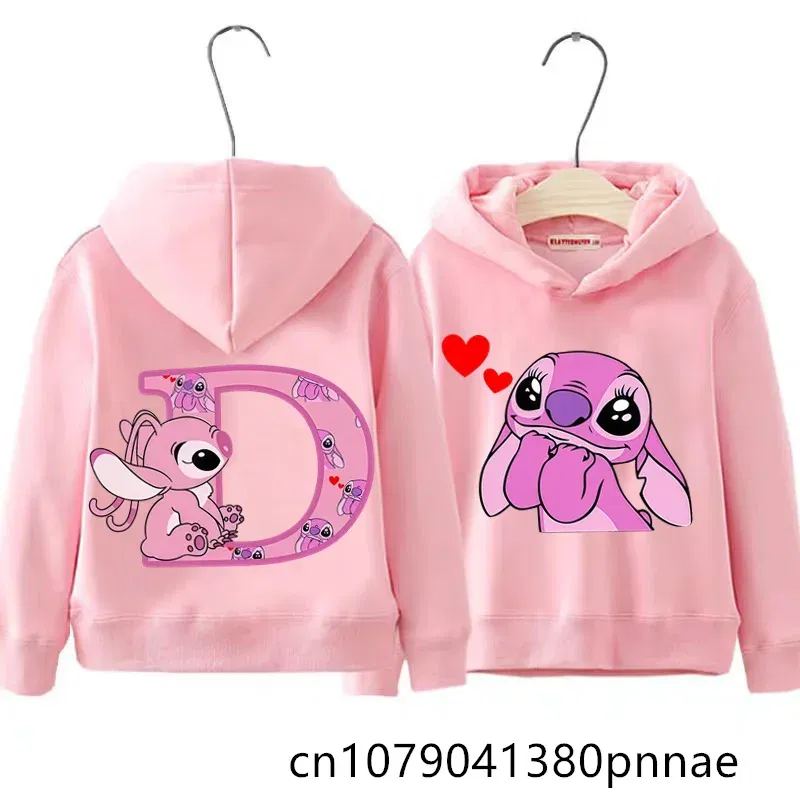 Color: PURPLE, Kid Size: 13 - Girls Boys Lilo and Stitch Sportswear Hoodies Casual Fashion Sweatshirts Angel Letter AZ Anime Autumn/Winter Hoodie Kids Hoodies