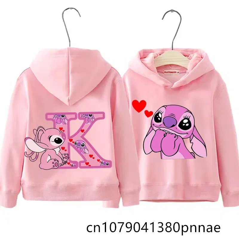 Color: PURPLE, Kid Size: 13 - Girls Boys Lilo and Stitch Sportswear Hoodies Casual Fashion Sweatshirts Angel Letter AZ Anime Autumn/Winter Hoodie Kids Hoodies