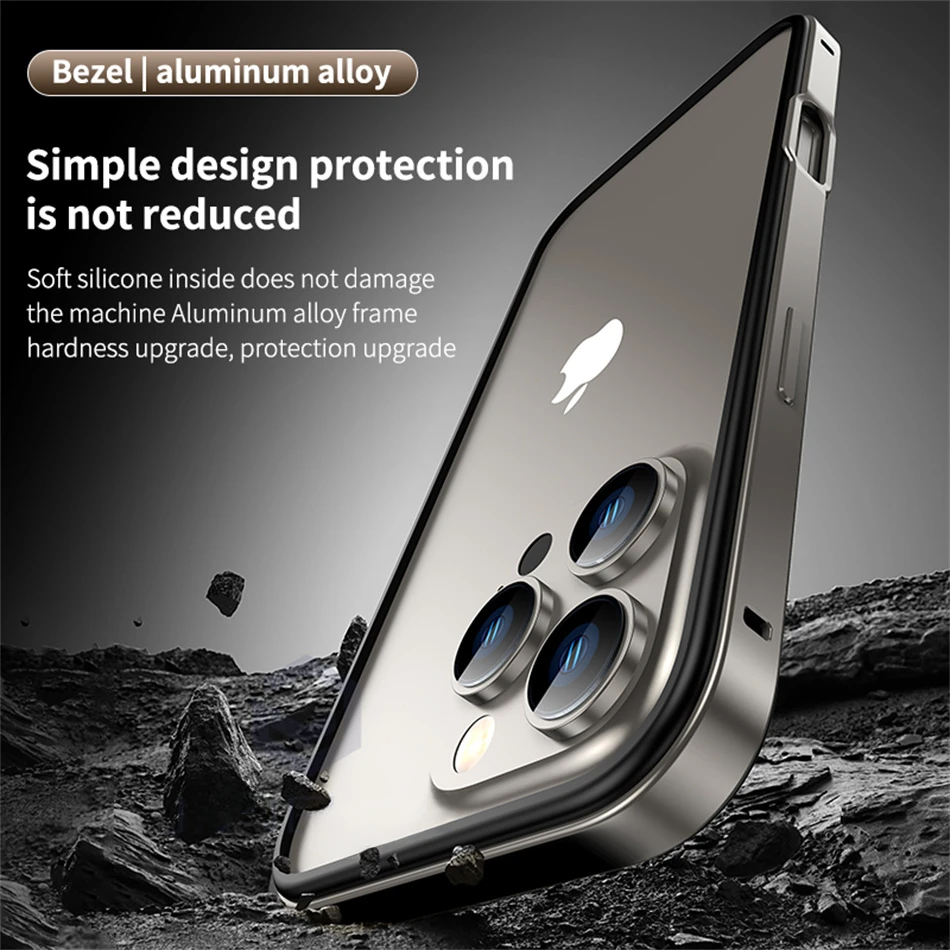 Color: GRAY, Material: Microfiber - Titanium Metal Frame Bumper Shockproof Case for IPhone 16 15 Pro Max Plus 5G for Apple Solid Colour Protection Phone Cover