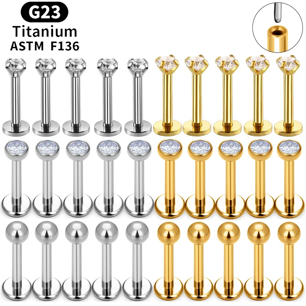Metal color: Rhodium Plated, Ships From: CHINA, Main Stone Color: Sapphire - 10PCS ASTM F136 G23 Titanium Piercing Labret Lip Ring Stud Earring CZ Ear Tragus Cartilage Helix Daith Pierc Jewelry 16/18/20g