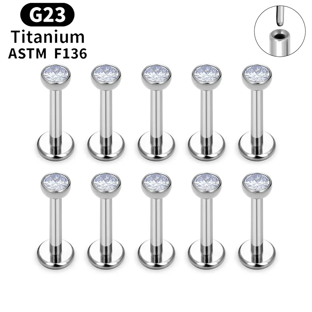 Metal color: Rhodium Plated, Ships From: CHINA, Main Stone Color: Sapphire - 10PCS ASTM F136 G23 Titanium Piercing Labret Lip Ring Stud Earring CZ Ear Tragus Cartilage Helix Daith Pierc Jewelry 16/18/20g