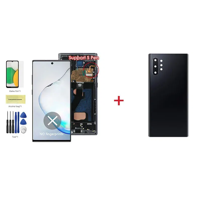 Color: indigo, Ships From: CHINA - Top AMOLED Note 10 Plus Screen for Samsung Galaxy Note10+ N975F Lcd Display Touch Screen Support S Pen Fingerprints with Frame