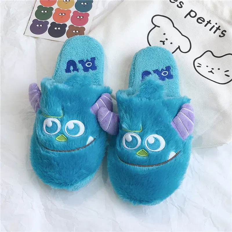 Color: PURPLE, Shoe Size: 36 - Cartoon Sulley Mike Slippers Cute Girl Warm Home Slippers Women Indoor Slippers Blue Duck Kawaii Non-slip Slippers Gifts EU36-41