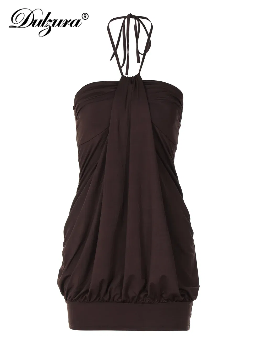Color: black, Size: M - Dulzura Sexy Mini Halter Ruched Backless Short Dress Solid Sleeveless Women Dresses Summer Lady Party Birthday Club Clothes Y2K