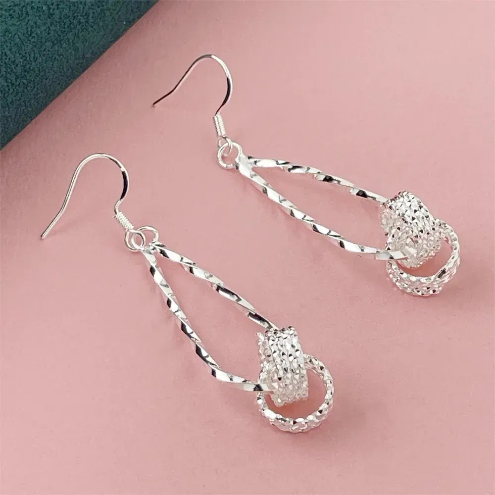 Gem Color: Deep Red - 925 Silver Heart Shape Earrings Women Exquisite Student Jewelry Accessories
