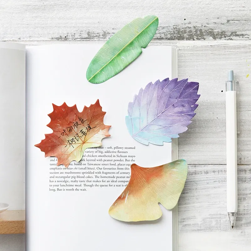 Color: Burgundy - Various Leaves Collection Self-Adhesive N Times Memo Pad Sticky Notes Bookmark Stationery Office School supplies
