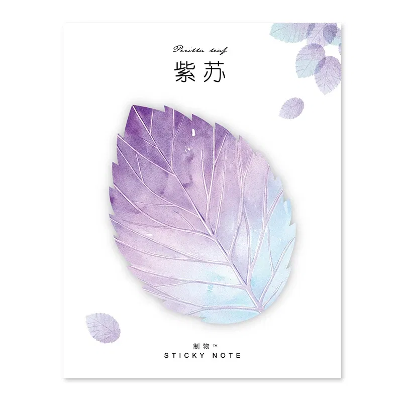 Color: Burgundy - Various Leaves Collection Self-Adhesive N Times Memo Pad Sticky Notes Bookmark Stationery Office School supplies