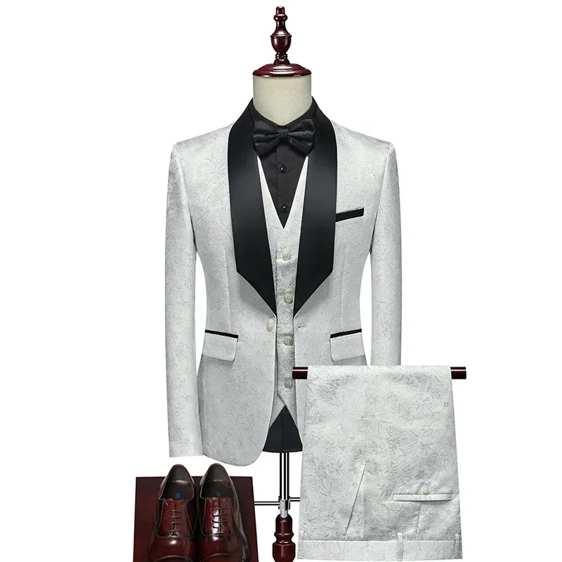 Color: SKY BLUE, Size: XXXL - Men's  Evening Dress Bridegroom Suit British Wedding Business Casual Fashion Three-piece Set with Vest And Trousers Sizes M-6XL