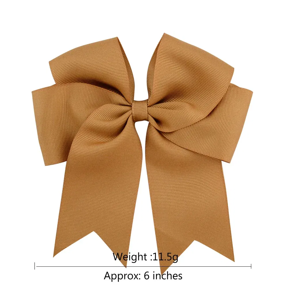 Color: Pink - 6 Inches Colorful Elegant Hair Bows With Clip Kids Girls Grosgrain Ribbon Hair Clip Hairgrips Headwear Baby Hair Accessories