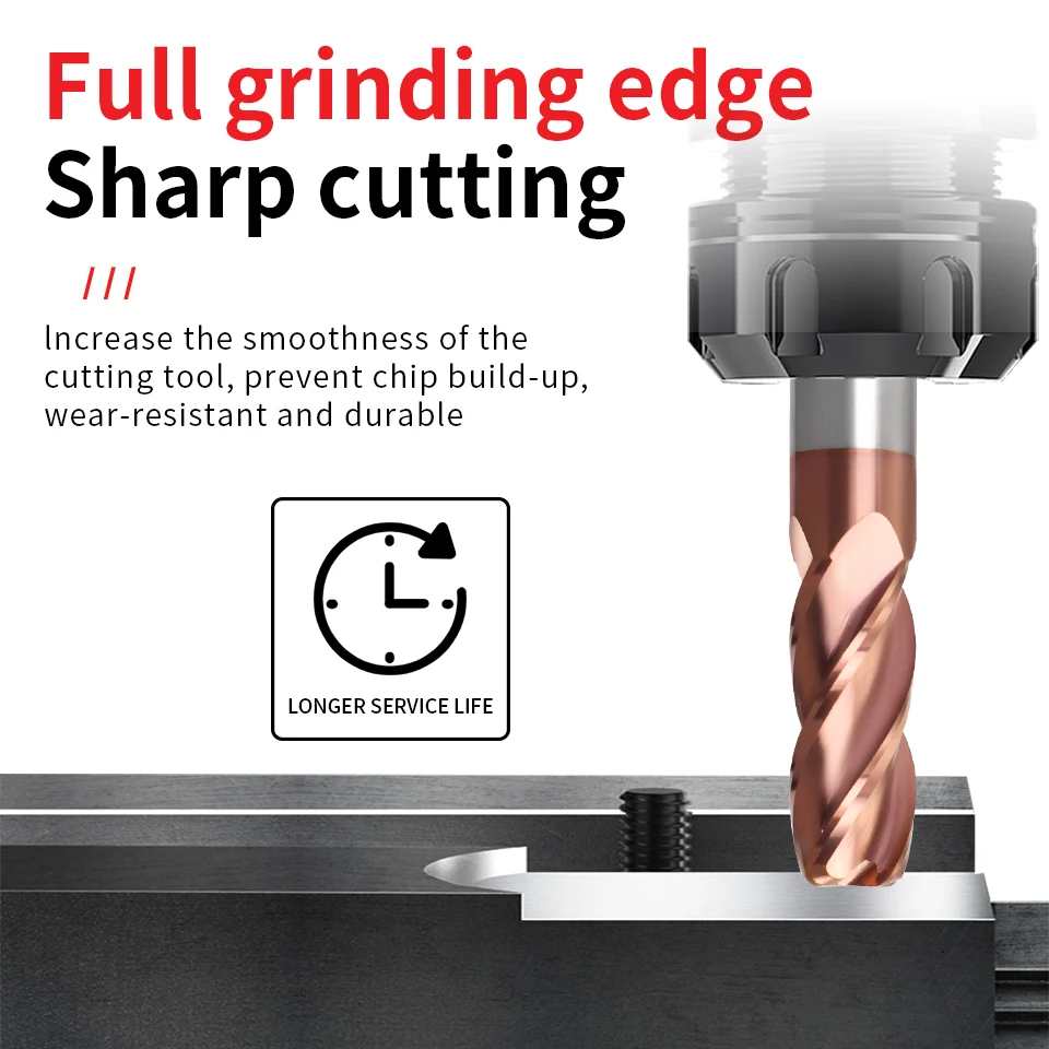 Cutting Edge Diameter: 1.9mm, Dimensions: 3.175*1*3 - AUGT HRC55 Carbide Bull Nose End Mill 4Flutes Copper Milling Cutter Alloy Coating Tungsten Steel Cutting Tool For CNC Maching