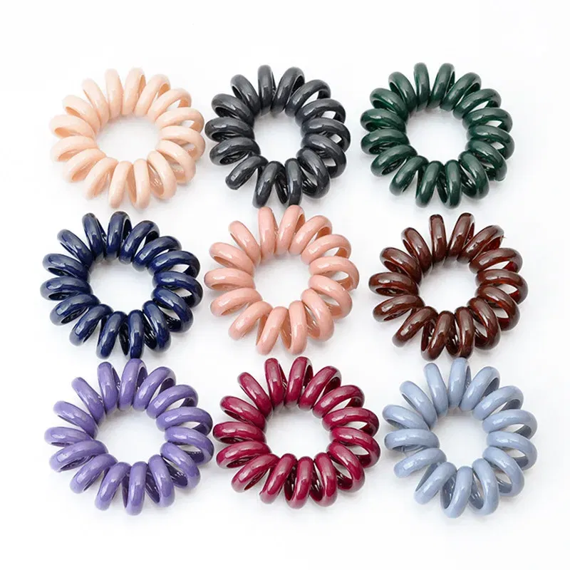 Color: Beige - High Elasticity Telephone Coil Hairbands Women Spiral Hair Ties Girl Hair Ring Rope Solid Color Hair Accessories Ponytail Holder