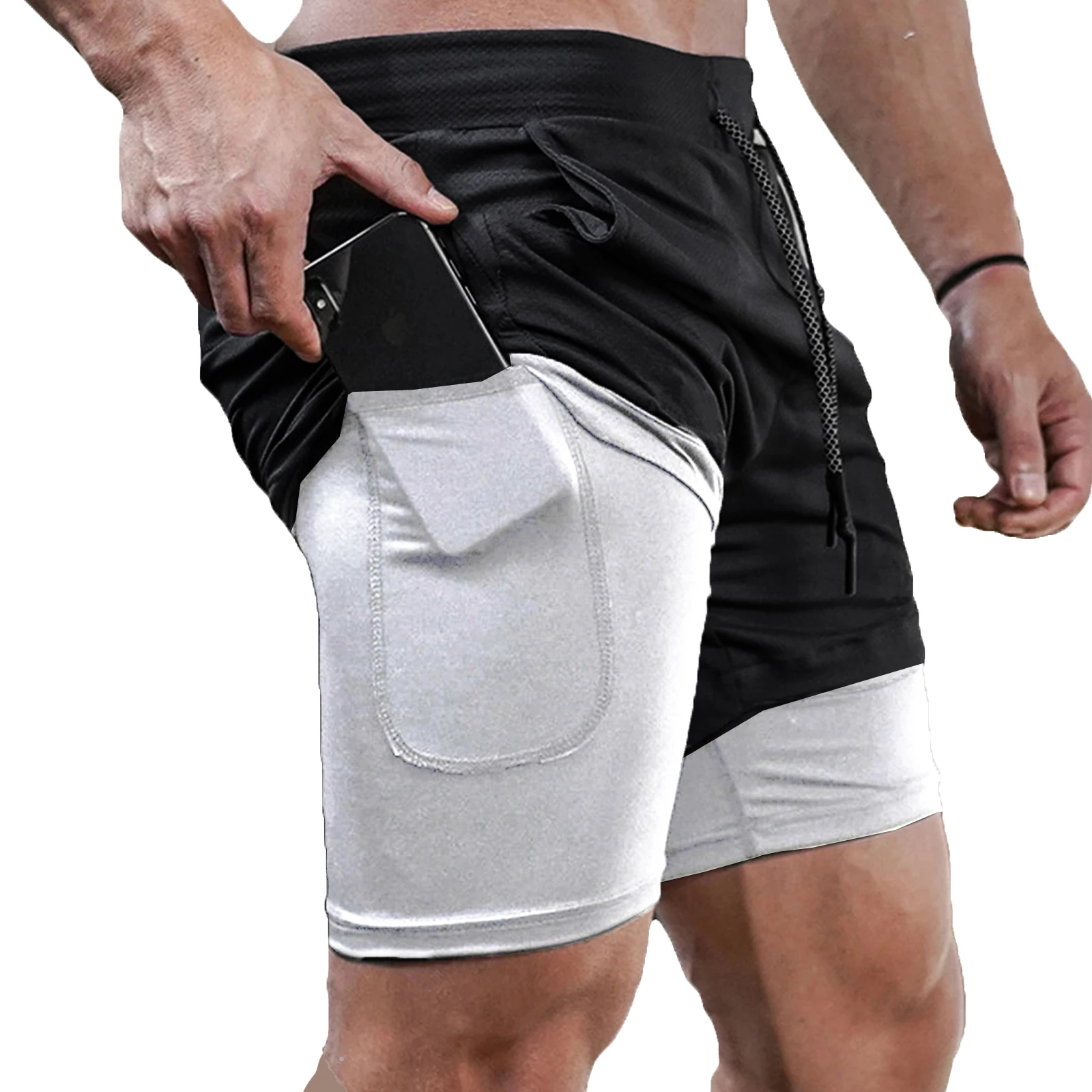 Color: Red, Size: L - Men's Double Layer Fitness Shorts Drawstring Mesh Lining Elastic Waist Breathable Quick Dry to Beach Pool Summer Male