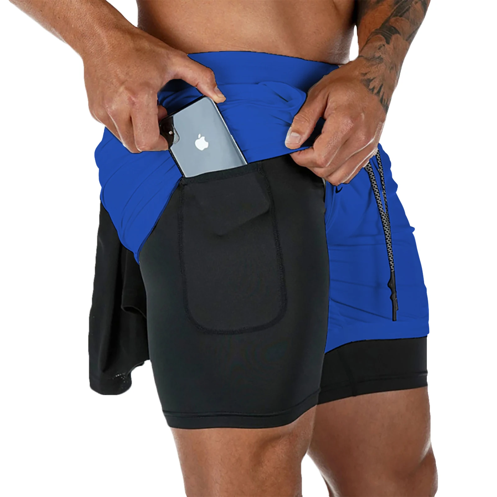 Color: Red, Size: L - Men's Double Layer Fitness Shorts Drawstring Mesh Lining Elastic Waist Breathable Quick Dry to Beach Pool Summer Male