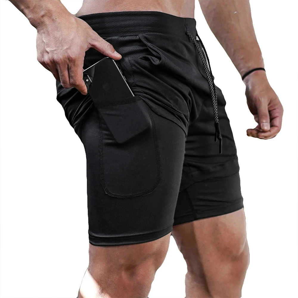 Color: Red, Size: L - Men's Double Layer Fitness Shorts Drawstring Mesh Lining Elastic Waist Breathable Quick Dry to Beach Pool Summer Male