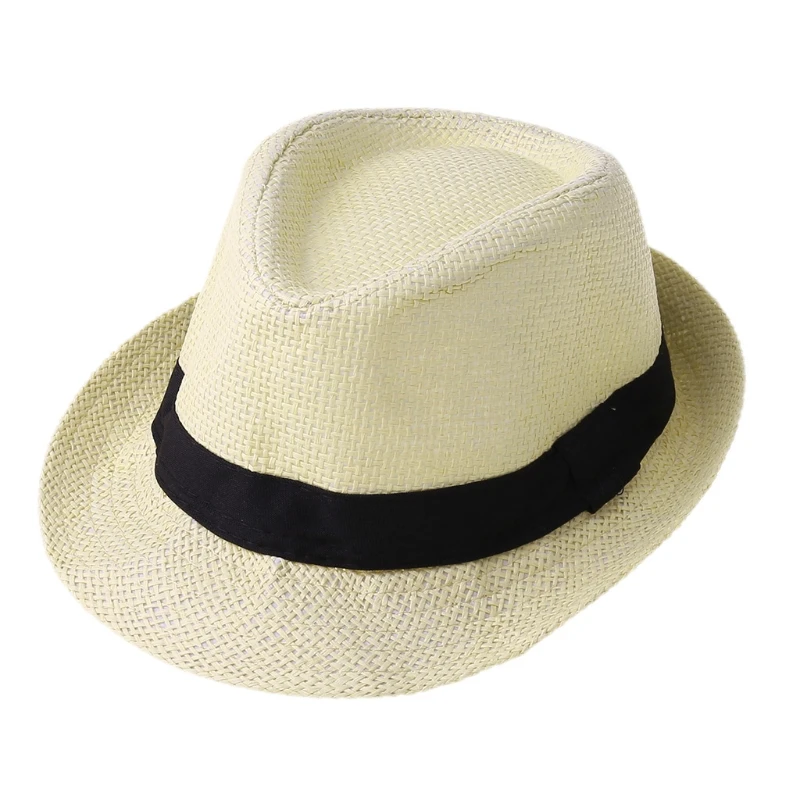 Color: Black - Children Kids Summer Beach Straw Hat Panama Breathable Hat Large Brim Outdoor Breathable Hats Girls Boy Sunhat