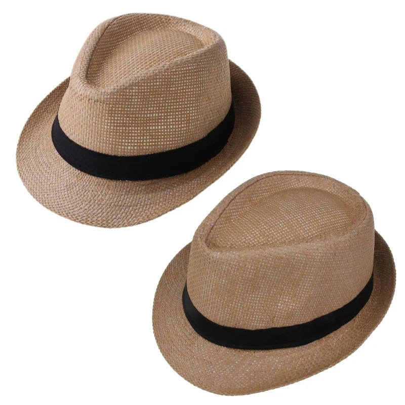 Color: Black - Children Kids Summer Beach Straw Hat Panama Breathable Hat Large Brim Outdoor Breathable Hats Girls Boy Sunhat