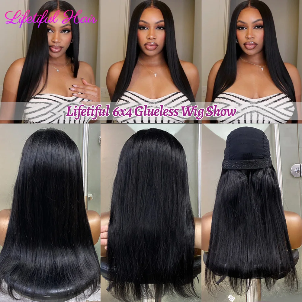 Hair Color: #1B, Density: 200%, Ships From: CHINA, Stretched Length: 28inches - 32 Inch 6x4 Bone Straight Human Hair Wigs Glueless Wig Human Hair Ready To Wear Pre-cut Brazilian 100% Human Hair Wigs For Women