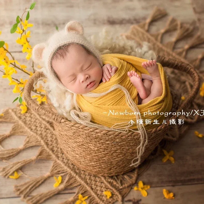 Color: black - Newborn Photography Props Wrap Baby Blanket Soft Stretchable Cotton Swaddling Photography Backdrop Babies Accessories