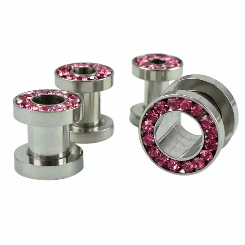 Metal color: Antique Copper Plated, Main Stone Color: Blue - 2pc Steel Multicolour Crystal Ear Plug Flesh Tunnel 8g ( 3mm ) - 1" ( 25mm ) Gauge Expander Stretcher Screw Fit