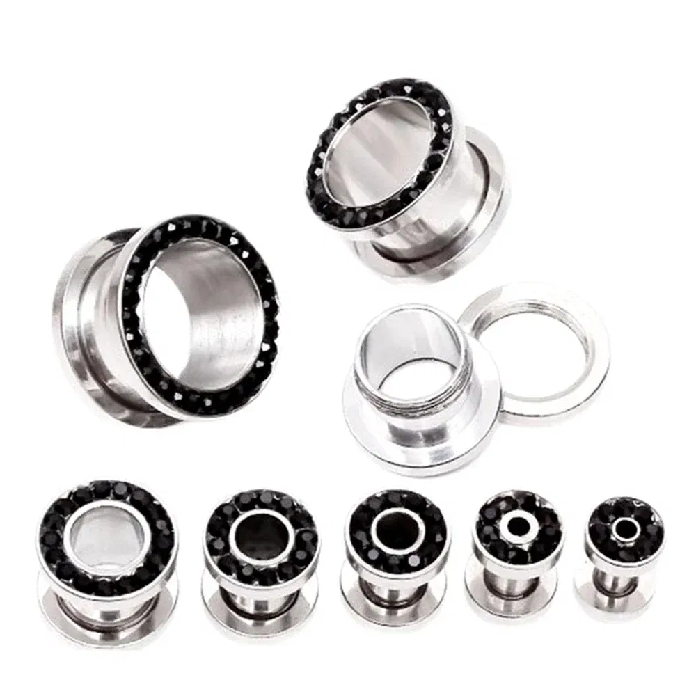 Metal color: Antique Copper Plated, Main Stone Color: Blue - 2pc Steel Multicolour Crystal Ear Plug Flesh Tunnel 8g ( 3mm ) - 1" ( 25mm ) Gauge Expander Stretcher Screw Fit
