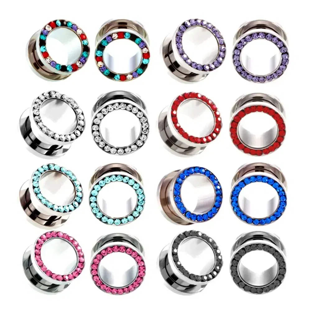 Metal color: Antique Copper Plated, Main Stone Color: Blue - 2pc Steel Multicolour Crystal Ear Plug Flesh Tunnel 8g ( 3mm ) - 1" ( 25mm ) Gauge Expander Stretcher Screw Fit