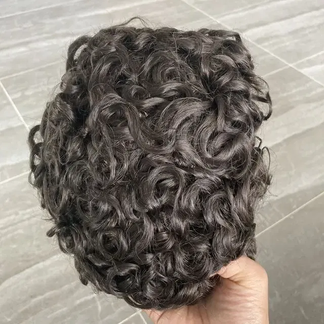 Toupee Color: 4R#, Toupee Density: 130%, Length: 6 inches, Toupee Size: 8x10, Toupee Design: free - 20MM Curly Brown Black Super Durable Mono Lace&Pu Mens Toupee Wig Human Hair 15mm Capillary Prosthesi Weave Replacement For Male