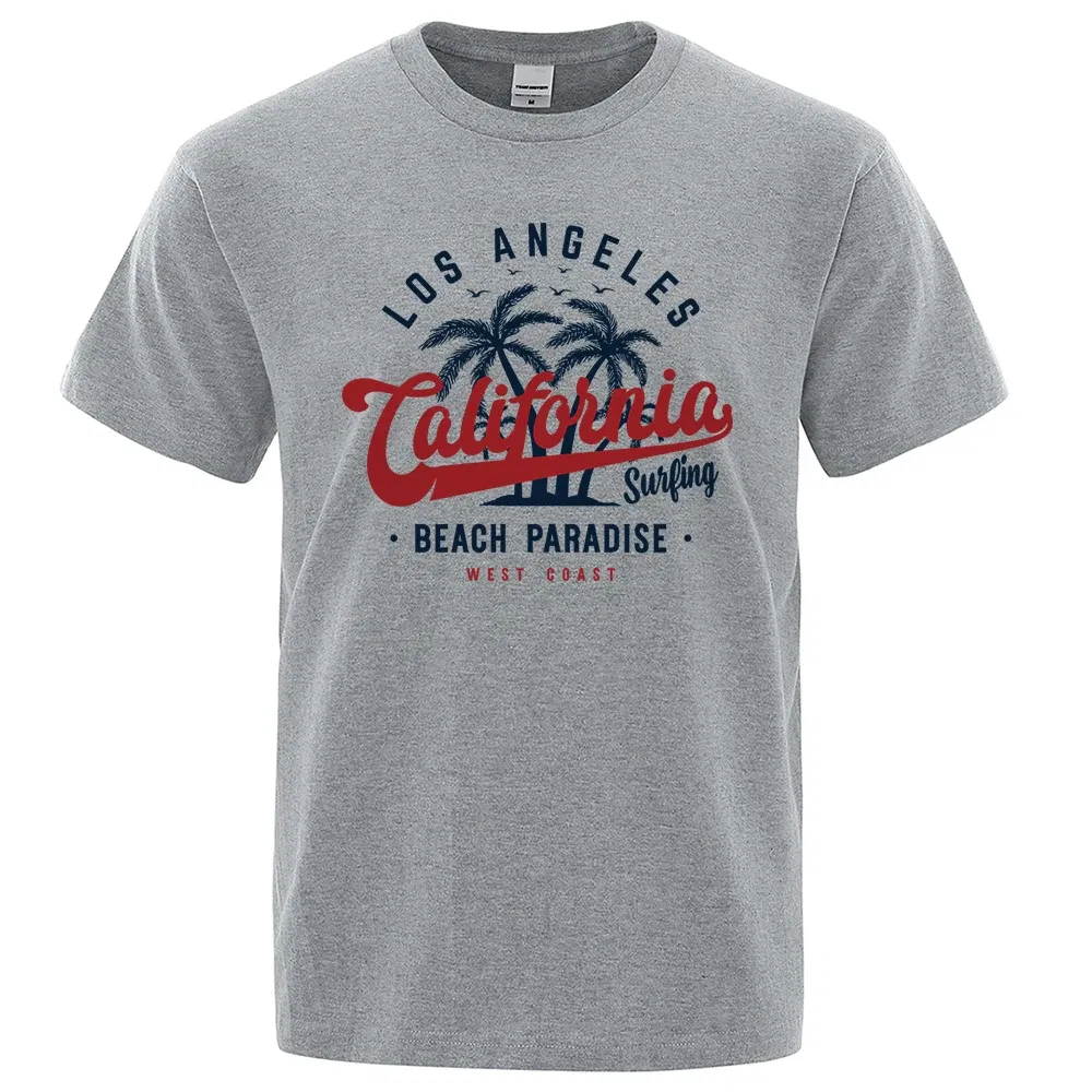 Color: black, Size: L - Los Angeles California Beach Paradise Men Tops Fashion Crewneck T Shirt Cotton Summer T-Shirt Breathable Oversize Clothes