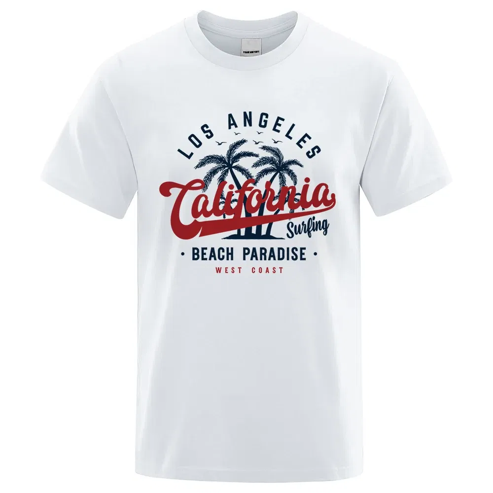 Color: black, Size: L - Los Angeles California Beach Paradise Men Tops Fashion Crewneck T Shirt Cotton Summer T-Shirt Breathable Oversize Clothes