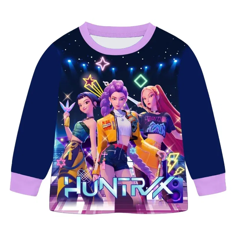 Color: WHITE, Size: 12cm - 2pcs Movie K-pops Demons Hunters Kawaii Pajamas Set Girl Cosplay Nightwears Anime Long Sleeve tops+Pants Fans Halloween Gift