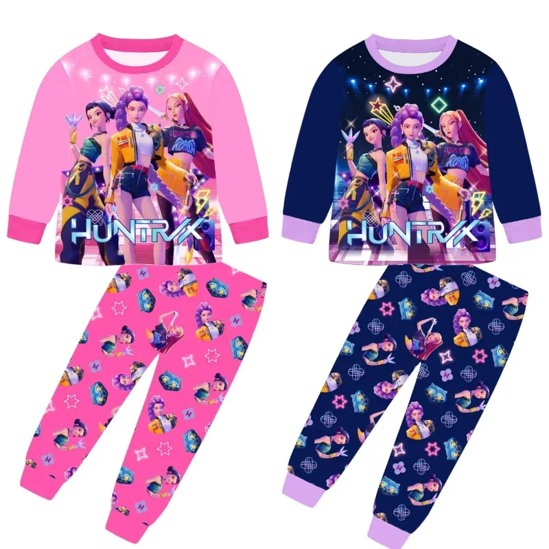 Color: WHITE, Size: 12cm - 2pcs Movie K-pops Demons Hunters Kawaii Pajamas Set Girl Cosplay Nightwears Anime Long Sleeve tops+Pants Fans Halloween Gift