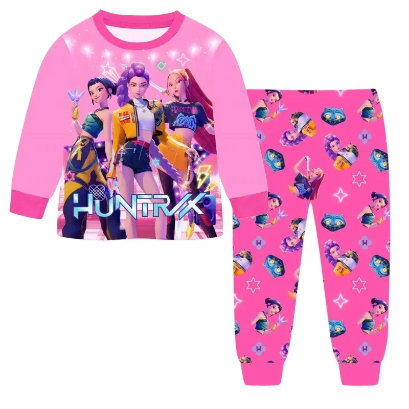 Color: WHITE, Size: 12cm - 2pcs Movie K-pops Demons Hunters Kawaii Pajamas Set Girl Cosplay Nightwears Anime Long Sleeve tops+Pants Fans Halloween Gift