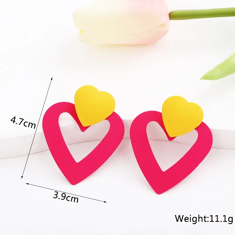 Metal Color: black chrome - 2024 New Rose Red Flower Hanging Earrings for Women Love Heart Blooming Florals Cute Lovely Female Ear Jewelry brincos new