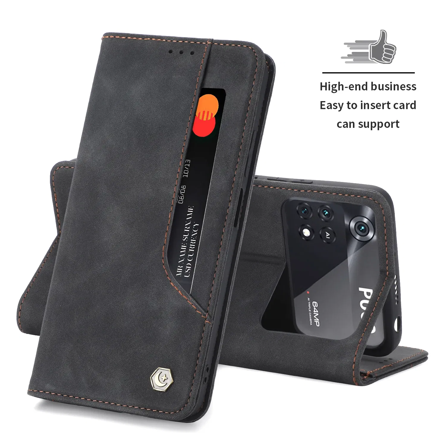 Color: Dark Brown, Material: PP - Flip Leather Case For Xiaomi Mi 13 12T 11T 10T 11 12 Lite Pro 5G Poco F5 X5 Pro M6 M5S M4 F4 F3 X3 X4 GT Magnet Wallet Cover
