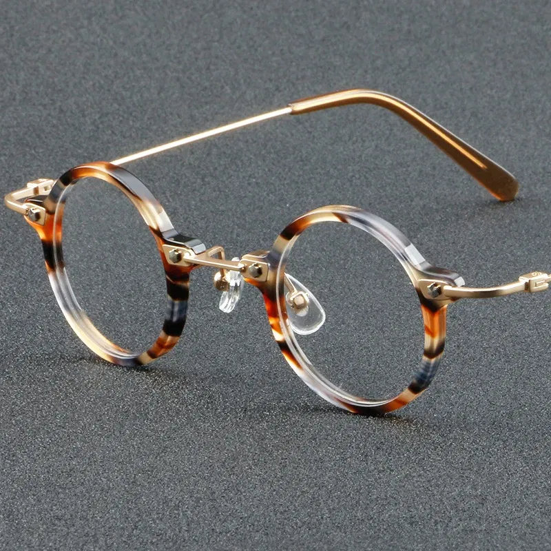 Frame Color: black, Eye Prescription: 0 - VCKA Anti-blue Discolor Acetate+Titanium Myopia Glasses Frames Small Round Men Prescription Optical Women Eyewear -0.50 to -10.0