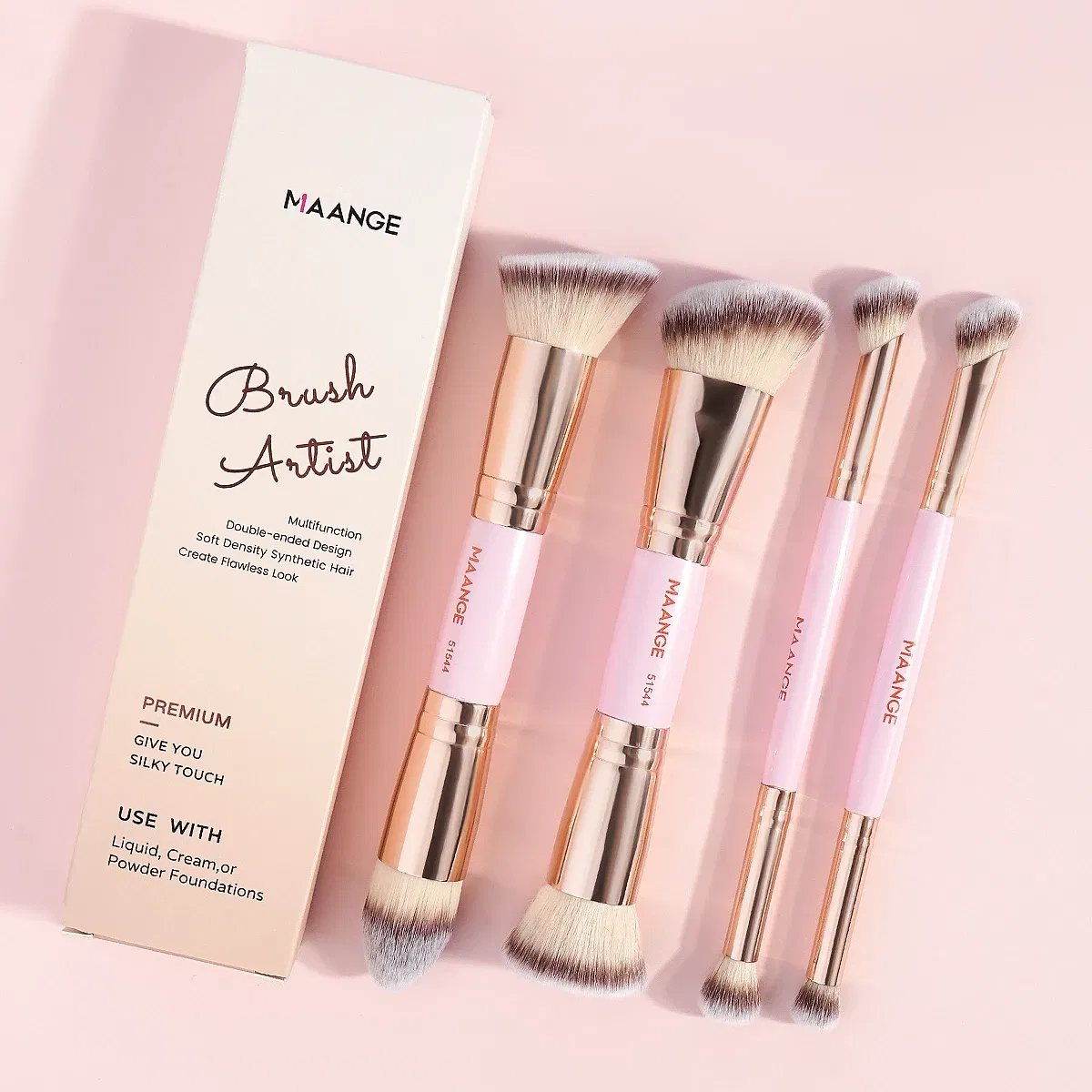 Handle Color: Red - MAANGE 4pcs Basic Makeup Brushes Set With Box Dual-ended Foundations Powder Blush Details for Eyeshadow Brushes Beginner Travel