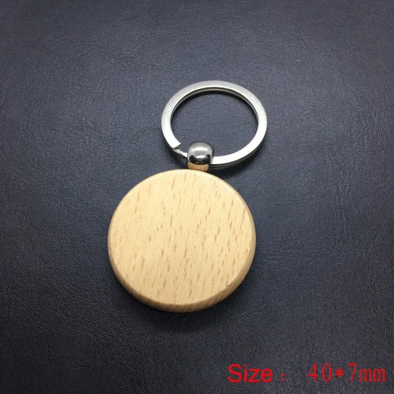Color: Blue - 2024 Custom Logo Blank Round Rectangle Wooden Key Chain DIY Promotion Wood Keychains Wedding Gift