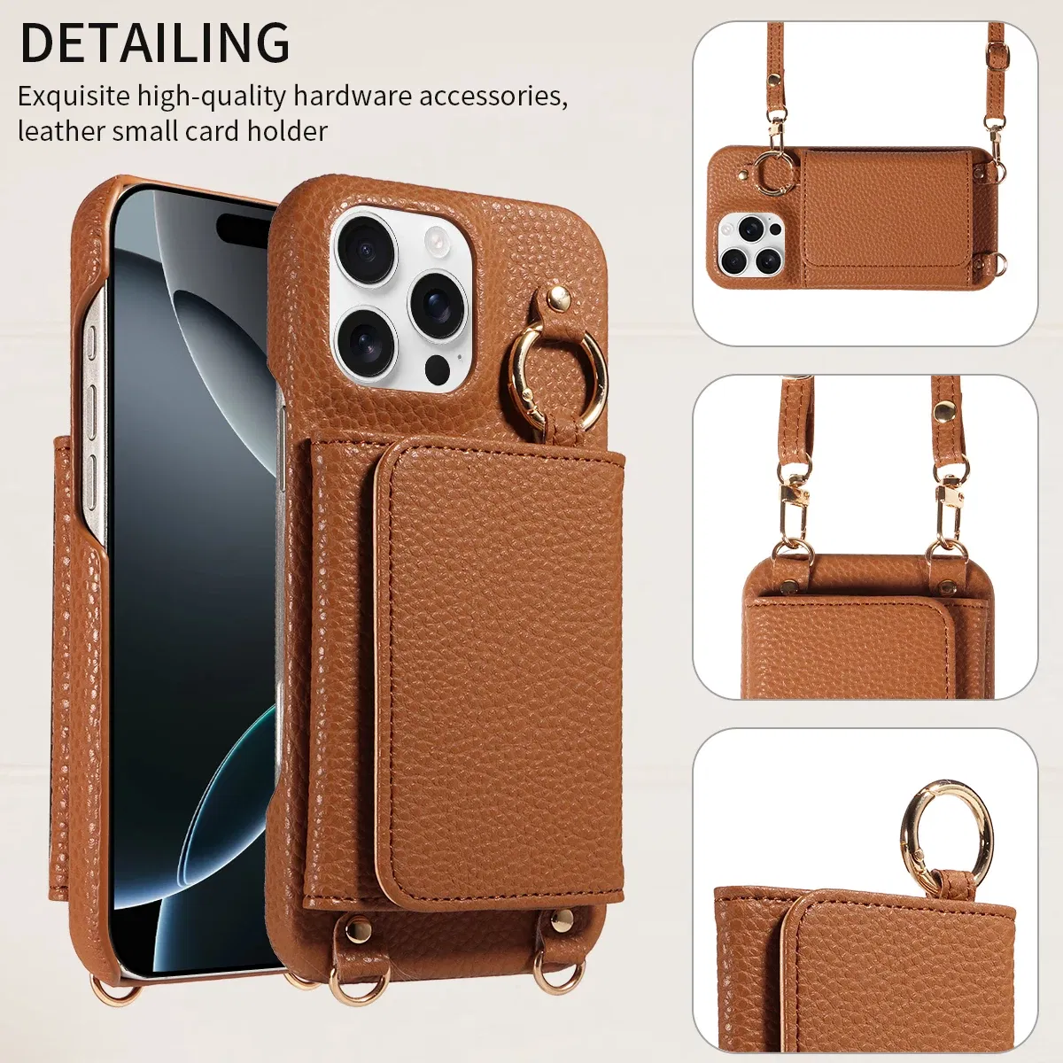 Color: Dark Brown, Bundle: Case & Strap, Material: Artificial Leather, Compatibility by Model: iPhone 13 Pro - For IPhone16 15 Pro Max 14 13 12 Series PU Leather Magsafe Magnetic Wireless Charging Shockproof Crossbody Wallet Phone Case