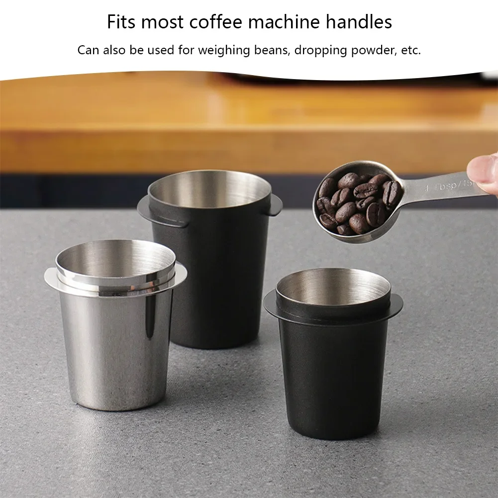 Color: green - Coffee Dosing Cup 51/54/58mm Coffee Bean Measuring Cups Stainless Steel Replacement Cafe Barista Tool for Espresso Machine