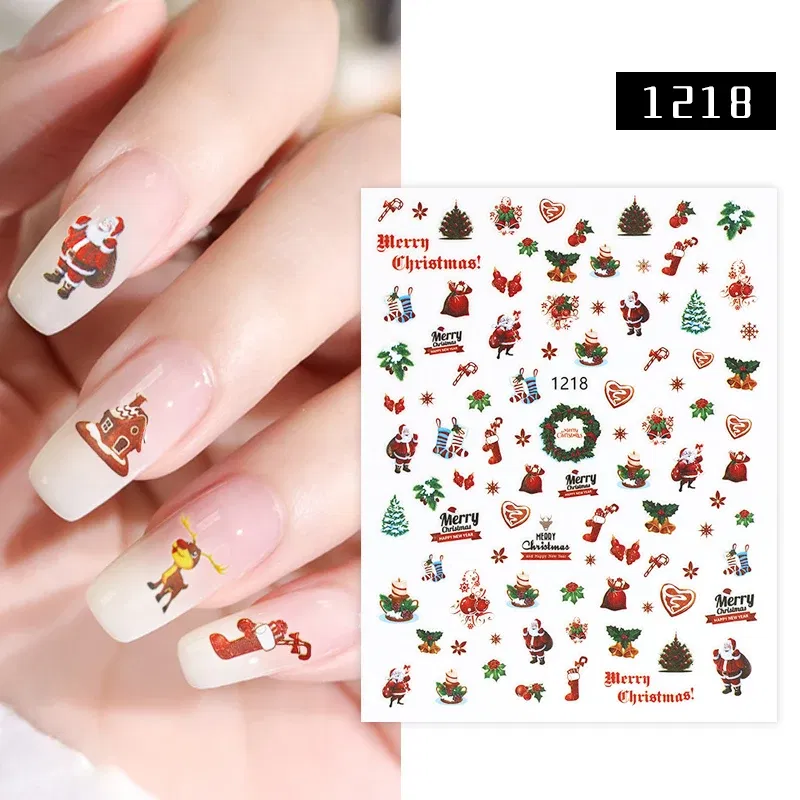Color: Slate - 1Pc Christmas Stickers Santa Claus Snowflake Decals Catoon Image Muti- Pattern New Year Halloween Nail Art Stickers for Manicure
