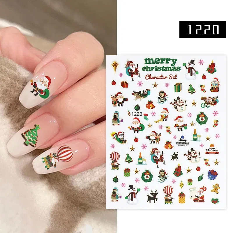 Color: Slate - 1Pc Christmas Stickers Santa Claus Snowflake Decals Catoon Image Muti- Pattern New Year Halloween Nail Art Stickers for Manicure