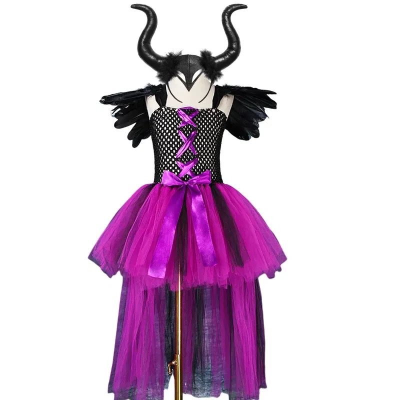Color: SKY BLUE, Kid Size: 5 - Halloween Witch Tutu Dress for Girls Handmade Mesh Bat Wizard Cosplay Costumes with Hat Broom Toddler Evil Party Clothes Set