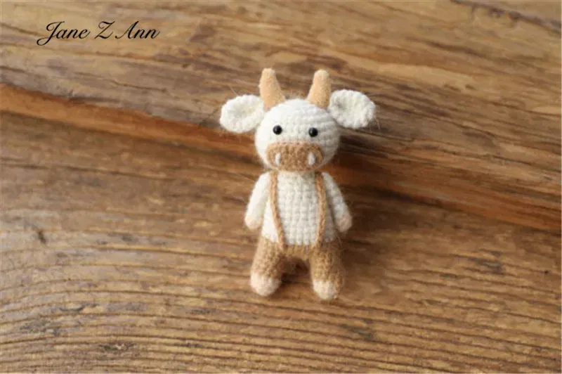 Color: Silver, Size: ONE SIZE - Handmade mink plush dolls knitted calf rabbit bear mouse newborn full moon photography props