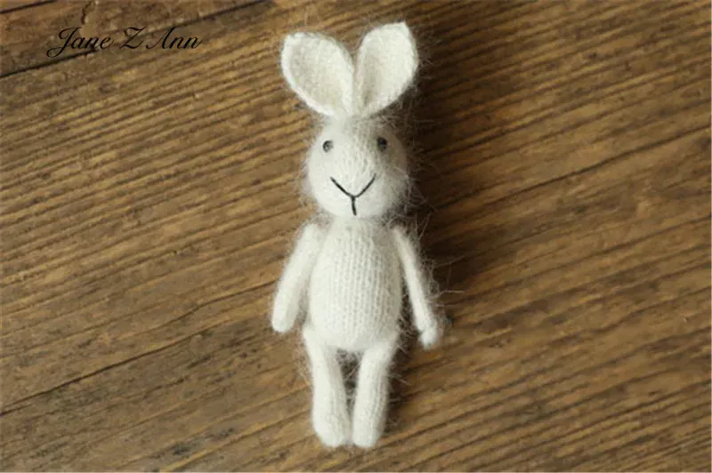 Color: Silver, Size: ONE SIZE - Handmade mink plush dolls knitted calf rabbit bear mouse newborn full moon photography props