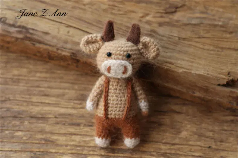 Color: Silver, Size: ONE SIZE - Handmade mink plush dolls knitted calf rabbit bear mouse newborn full moon photography props