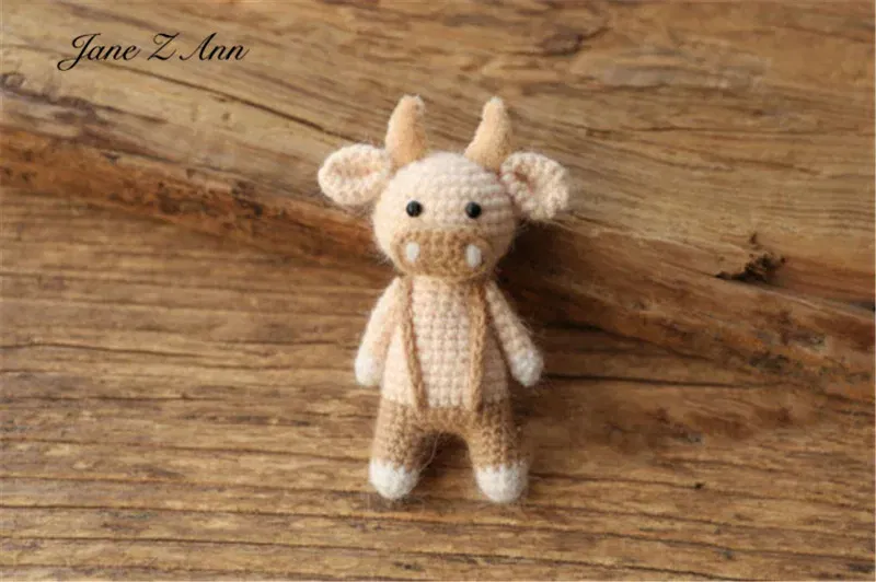 Color: Silver, Size: ONE SIZE - Handmade mink plush dolls knitted calf rabbit bear mouse newborn full moon photography props