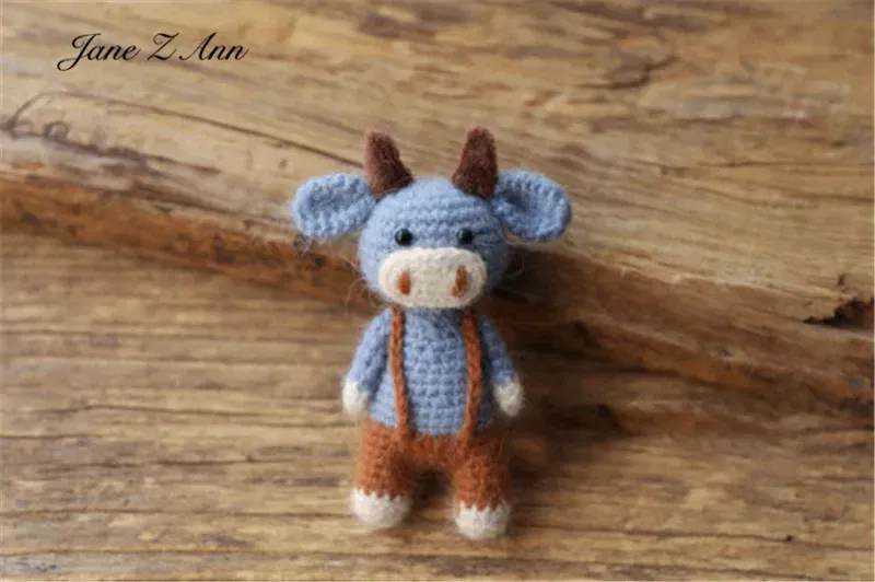 Color: Silver, Size: ONE SIZE - Handmade mink plush dolls knitted calf rabbit bear mouse newborn full moon photography props