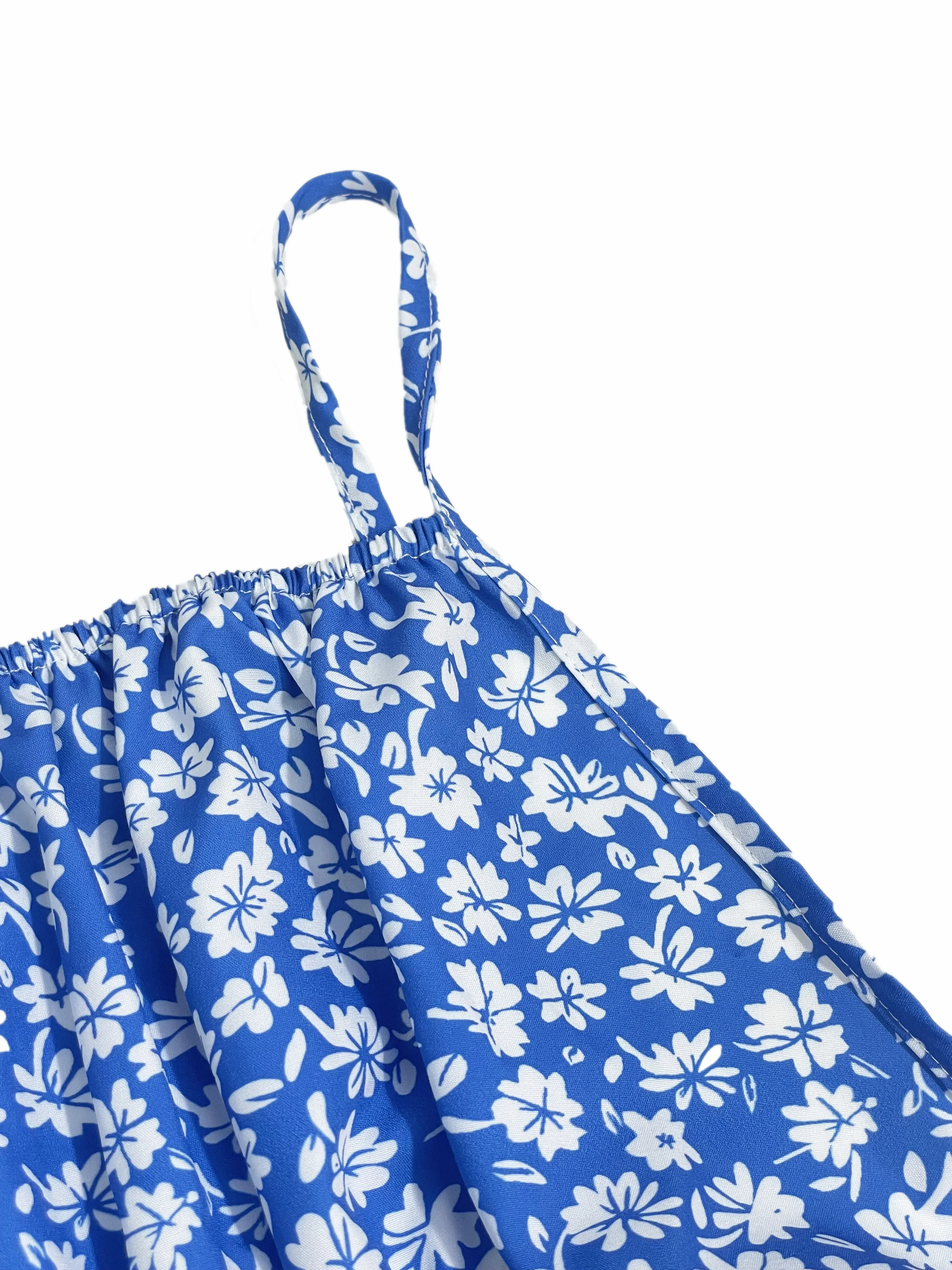 Color: Blue, Size: XXL - The cami dress with small flower prints a backless design and thin spaghetti straps is suitable for beach vacations and summer