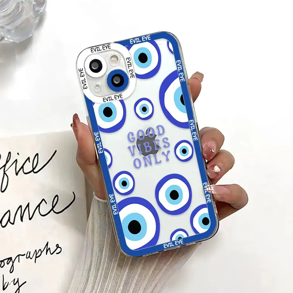 Color: Dark Grey, Material: Genuine leather - Blue Evil Eye Phone Case For Samsung Galaxy S10 S20 S21 S22 S23 S24 FE Plus Ultra Note 20 Transparent TPU Case